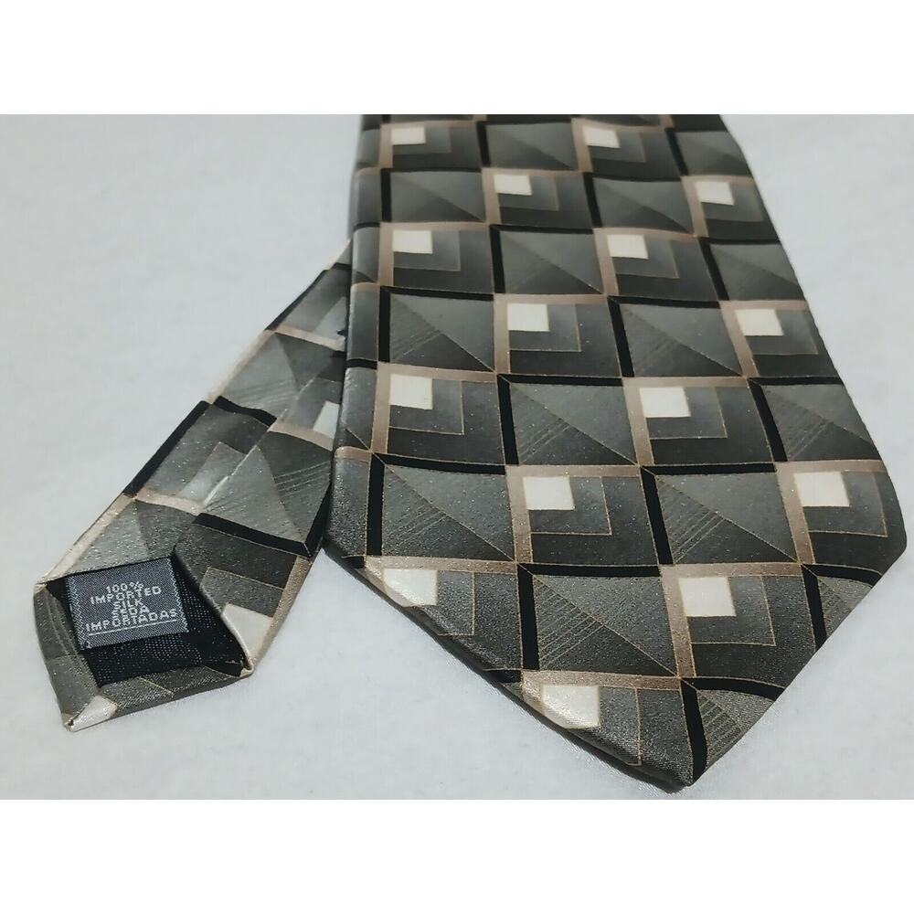 Stafford 100% Imported Silk Green Geometric Print Tie Made In USA